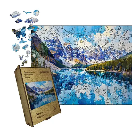 Деревянный фигурный пазл Озеро Морейн, А1, Деревянная коробка 500+ элементов