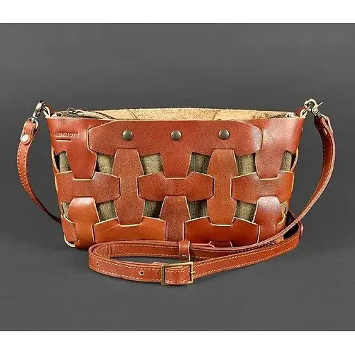 Шкіряна плетена жіноча сумка Пазл S світло-коричнева краст - фото 1