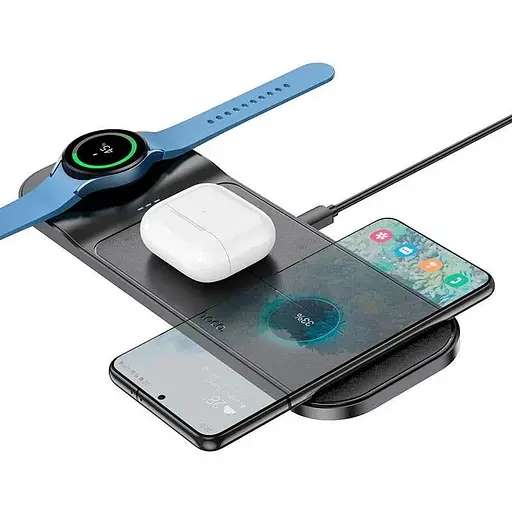 Зарядка Qi HOCO Step 3-in-1 wireless fast charger CQ6 (Samsung Watch) |223 W Total| - фото 1