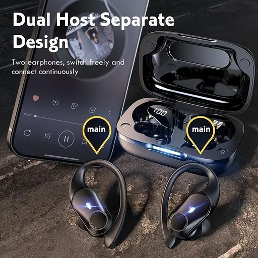 Спортивні бездротові Bluetooth навушники TWS T59, з індикатором заряду і кнопками управління та LED-дисплеєм - фото 8