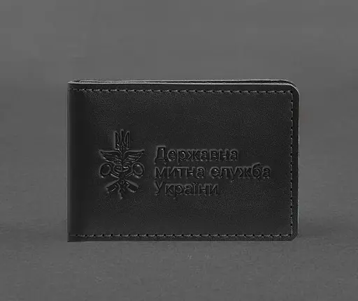 Кожаная обложка для удостоверения государственной государственной таможенной службы (ДМС) Черная - фото 1