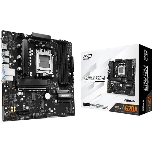 Материнська плата ASRock A620AM PRO-A (AM5/A620A, 4xDDR5, PCIex16, HDMI, 2xSATA, 3xM.2, 2.5GLan, 8ch, mATX) - фото 5