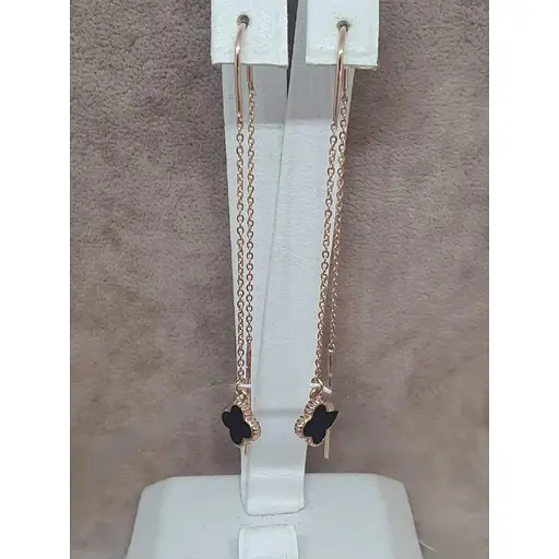 Золотые серьги-протяжки Tango Клевер с эмалью. 400278Е - фото 3