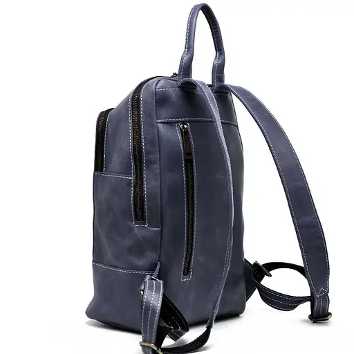 Женский кожаный синий рюкзак TARWA 27х36х13 см sum0028647 - фото 5