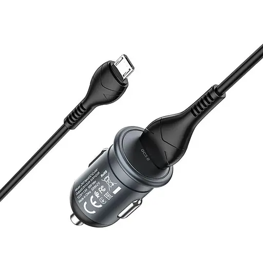 Адаптер автомобильный алюминиевый HOCO Z43 Mighty + кабель Micro USB 18W черный - фото 1
