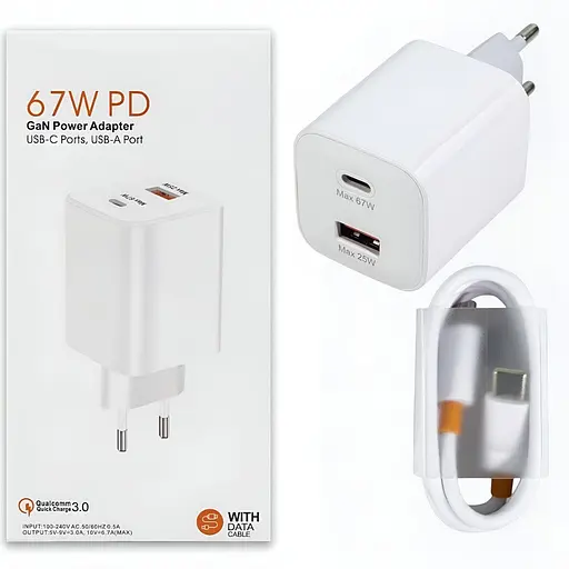 Мережевий зарядний пристрій 67W 2 в 1 USB-A/Type-C