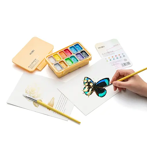 Набор гуашевых красок Twin Cup 12×12мл Металлик желтый пластиковый пенал HIMI - фото 5