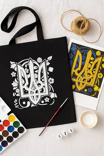 Набір екосумка-розмальовка чорна „Тризуб“ бавовна 240 г/м2 38х42см ROSA Talent