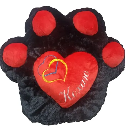 М’яка іграшка Подушка Лапка з серцем, середня, чорно-червона, 45x47 см