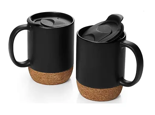 Кавові кухлі Double Black OldBro 400 мл з ізольованим корковим дном і кришкою - фото 2