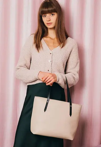 Шкіряний шоппер Walker Mini світло-бежевий флотар - фото 6