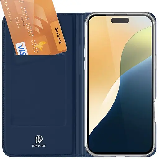 Чехол-книжка Dux Ducis с карманом для визиток для Apple iPhone 16 Pro 6.3 Синий - фото 3