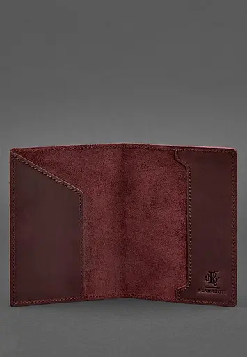 Кожаная обложка для паспорта с канадским гербом бордовая Crazy Horse - фото 4