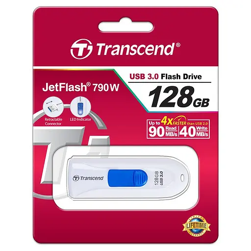 Флеш-накопичувач Transcend 128GB USB 3.1 JetFlash 790 (TS128GJF790W) - фото 2