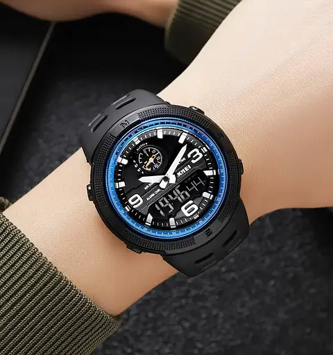 Чоловічий спортивний годинник Skmei 1655 (Чорний з синім) - фото 5