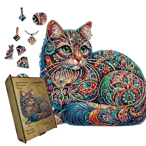 Пазл деревянный Кошачья Мозаика, А3, 200 элементов, Деревянная коробка