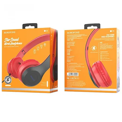 Накладні навушники Borofone BO5 (3.5mm/1.2m) Червоний - фото 4