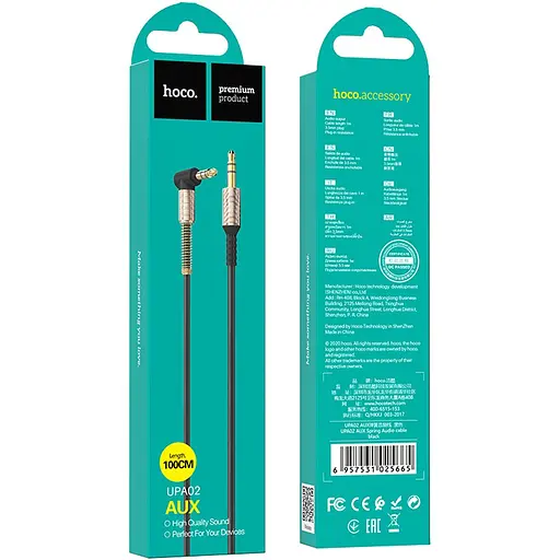 Кабель Hoco UPA-02 Aux Springs 2m Black/Gold [130921] - фото 5