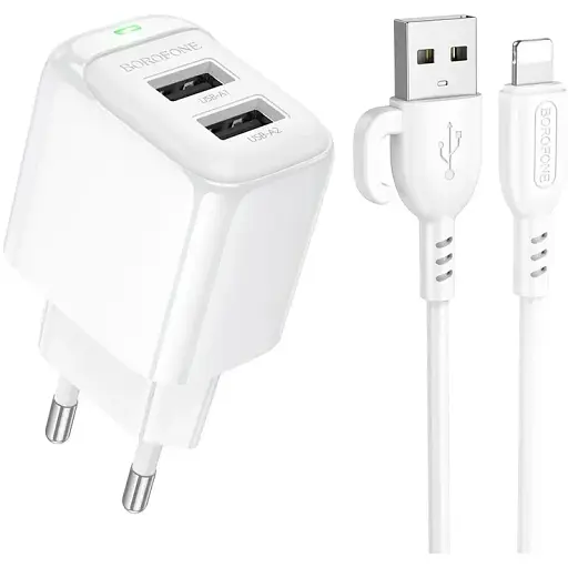 Сетевое зарядное устройство с кабелем Borofone BAS41A Potential dual-port charger set(iP) белый - фото 1