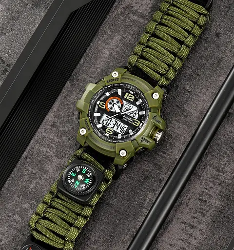 Годинник чоловічий спортивний наручний Skmei 1283 з паракордовим ремінцем (Зелений) - фото 5