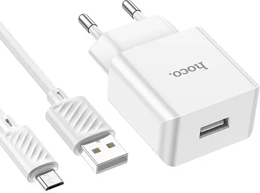 Универсальная зарядка для телефона Hoco C106A Leisur 10,5 Вт/2,1 А кабель MicroUSB 1 порт USB блок питания с проводом Белый - фото 4