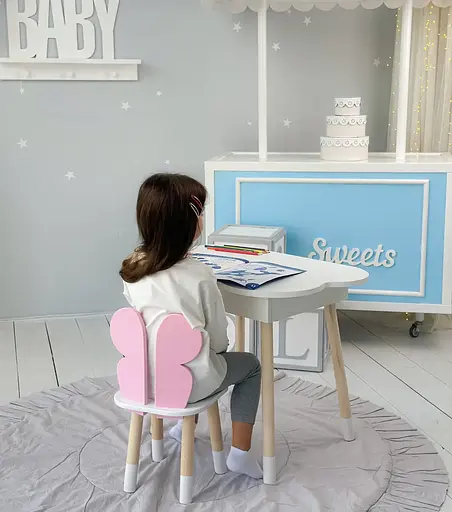 Детский стол Облачко с нишей и стульчиком Бабочка (Белый с розовым) - фото 3