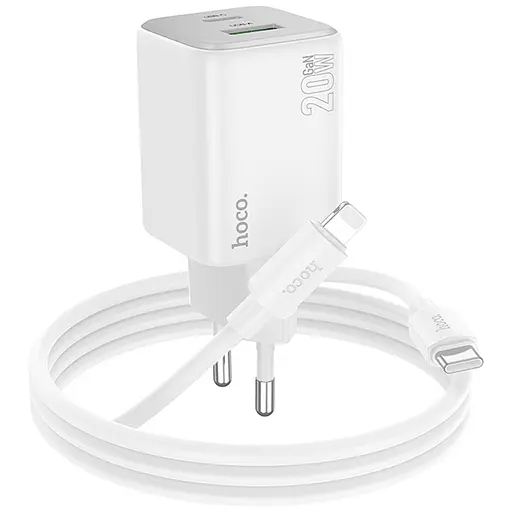 СЗУ Hoco N41 Almighty PD20W+QC3.0 (1USB-A/1C) + кабель Type-C to Lightning White - фото 3