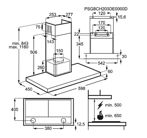 Настінна витяжка AEG DBB 3651 M, нержавіюча сталь, LED-освітлення, 3 швидкості, жировий фільтр, 96 кВт·год/рік - фото 2