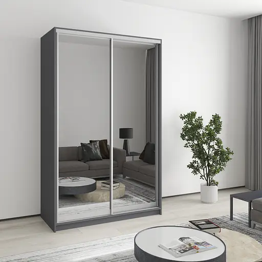Шафа-купе дводверна MebelStar Стандарт AL 2 Дзеркала 130x60x210 см Антрацит (MBS-2525)