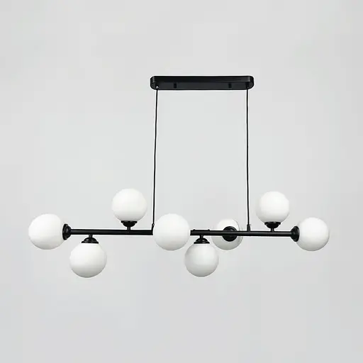 Видовжена чорна люстра на 8 білих плафонів 100х30 см | Line F | Арт. 1548/8L BK - фото 1
