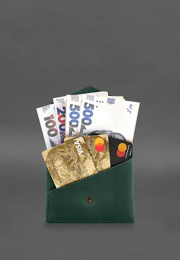 Кожаный кошелек mini 3.0 (кард-кейс) зеленый Crazy Horse - фото 5