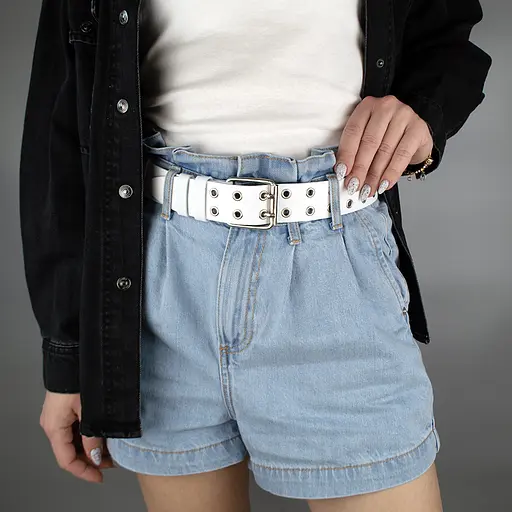 Ремінь шкіряний з люверсами білий JK-4035 (125 см) унісекс широкий - фото 6