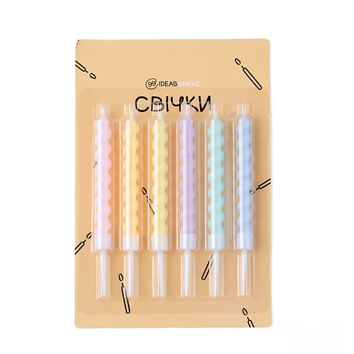 Свеча цветная спираль 6 шт 7,5 см, IDEA8-P38