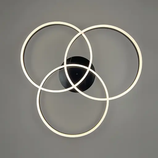 Світлодіодна чорна люстра на 3 кільця 77х80 см з пультом 3 режими світла | Line F | Арт. A55067/3A BR BK - фото 2