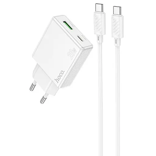 МЗП Hoco C142A Direct PD20W+QC3.0 (1USB-A/1C) + кабель Type-C to Type-C White