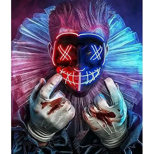 Маска на Хэллоуин со светодиодной подсветкой AnanBros The Purge Mask 3 режима освещения для косплей-вечеринки - фото 3