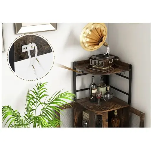 Стеллаж Costway Marvo барный с держателем бокалов в стиле Loft коричневый - фото 7
