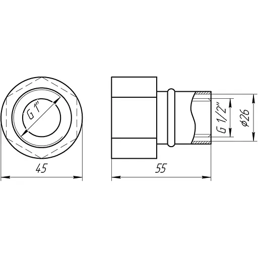 Муфта с внутренней резьбой пресс APE AP 102 1″х26 000002183 - фото 3