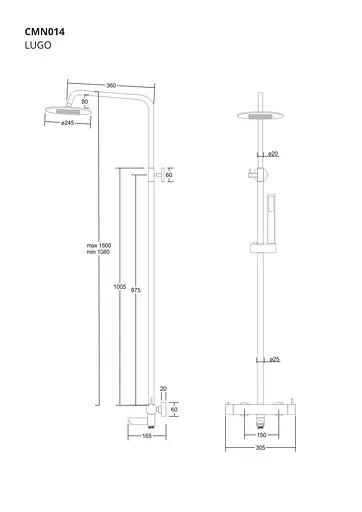 Душова система Corsan Lugo хром з виливом CMN014MCH, Хром - фото 2
