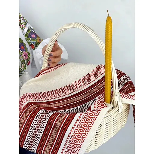 Комплект Великодній кошик Буковина велика з лляним рушником70х45 см Промінь червоний та свічкою