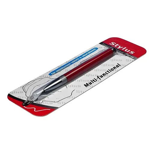 Стилус ємнісний, з висувною кульковою ручкою, металевий, червоний - фото 2