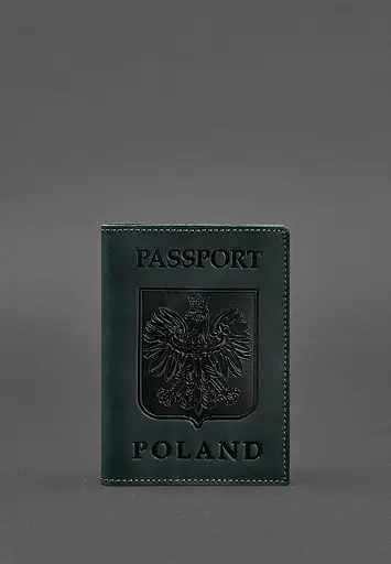 Кожаная обложка для паспорта с польским гербом зеленая Crazy Horse - фото 2