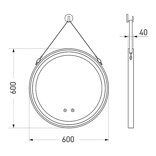 Дзеркало кругле 60*60 см, в алюмінієвій рамі, з підсвічуванням, диммером, підігрівом дзеркала, чорне Volle 16-25-600B, Чорний матовий - фото 2