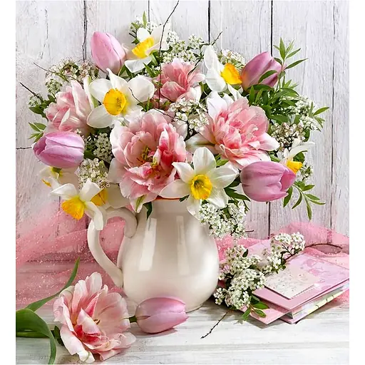 Алмазная мозаика Чарівний діамант Букет цветов со стразами на подрамнике 30 x 30 см