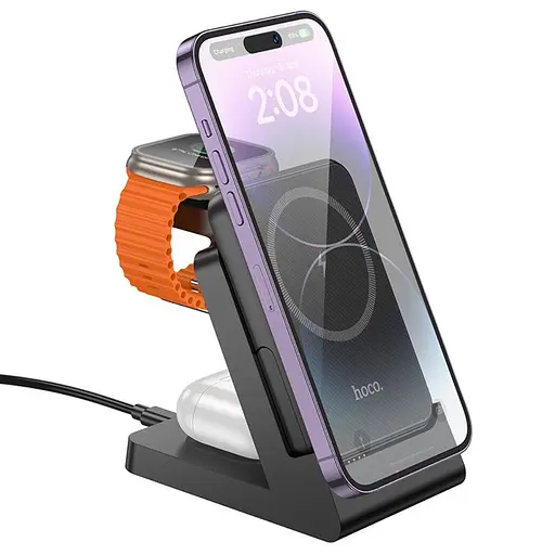 Power bank Hoco J149 3в1 5000mAh магнитный с функцией беспроводной зарядки черный - фото 3