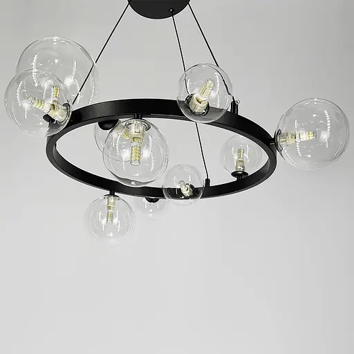 Кольцевая люстра с 10 прозрачными плафонами в черном корпусе Ø 70 см | Ст. AT32/10R BK+CL | Line F - фото 2