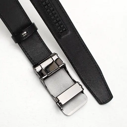 Ремень кожаный мужской черный на автомате SF-3418 (130 см) - фото 4
