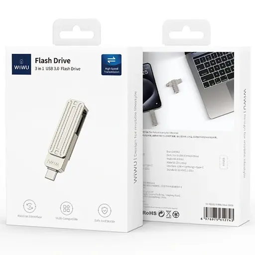Флеш-накопичувач WIWU Wi-FD001 3in1 (USB-A/C/L) USB 3.0, 32GB Silver - фото 6