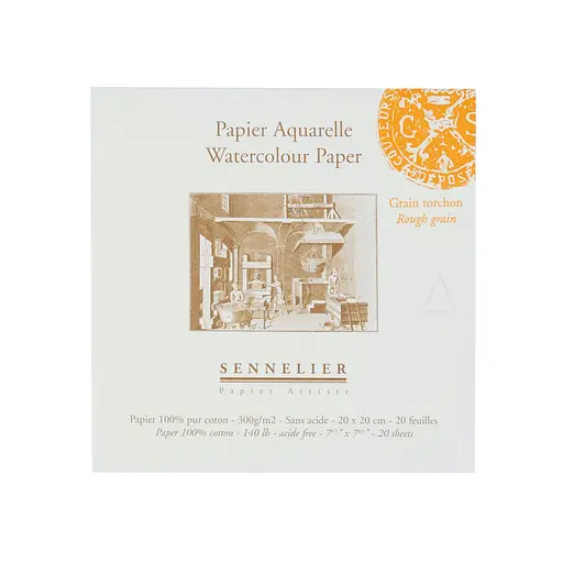 Склейка для акварели Sennelier, 20 листов, крупное зерно, 300 г/м, 20x20 см