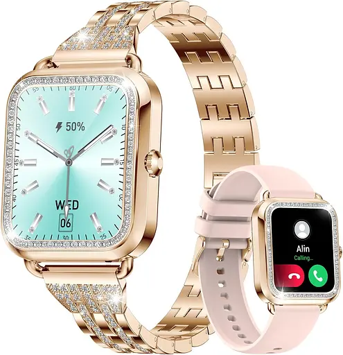 Смарт-часы женские Lige SML8 железный + силиконовый ремешки Gold (17797) - фото 2